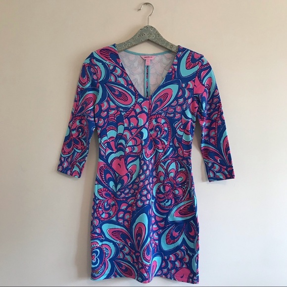Lilly Pulitzer | Clarke Printed T-Shirt Dress Blue Pink - Picture 1 of 4